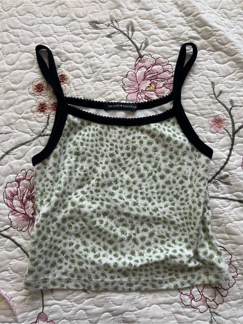 Brandy Melville Green Leopard Print Cami with Black Trim